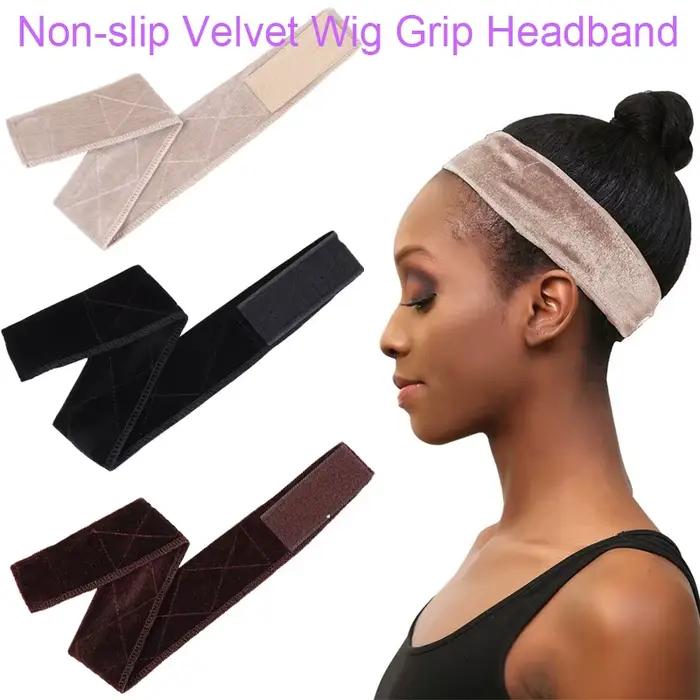 5.5cm de largeur anti-dérapant perruque Grip bandeau doux velours bandeau pour perruque Fastern régl
