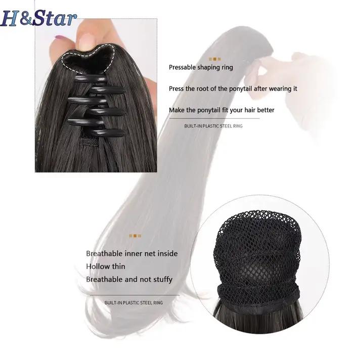 H & STAR 16 pouces synthétique légèrement retourné droite queue de cheval griffe pince dans l'extens