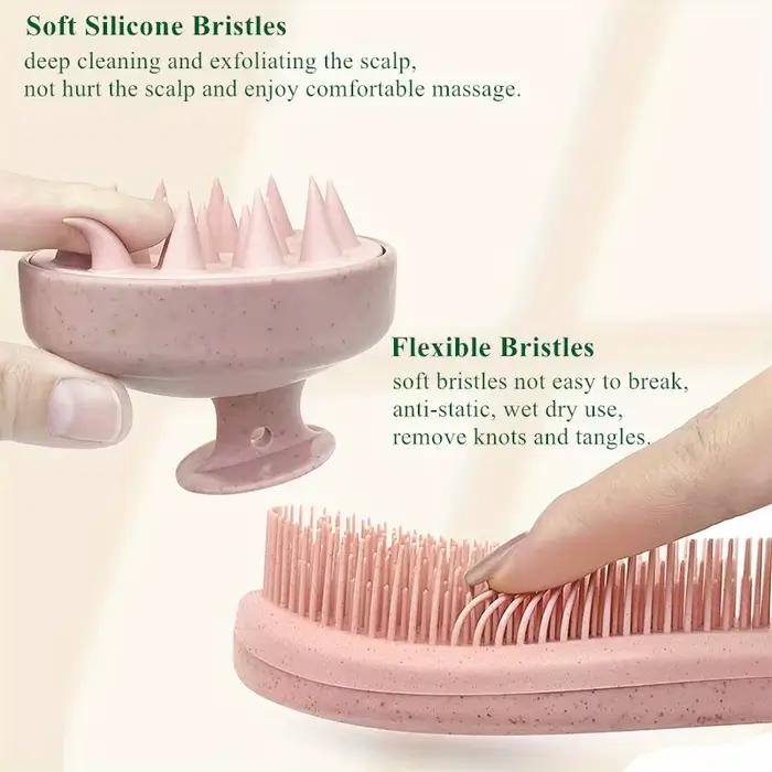 Ensemble de brosses à cheveux écologiques à poils souples et masseur de cuir chevelu en silicone por