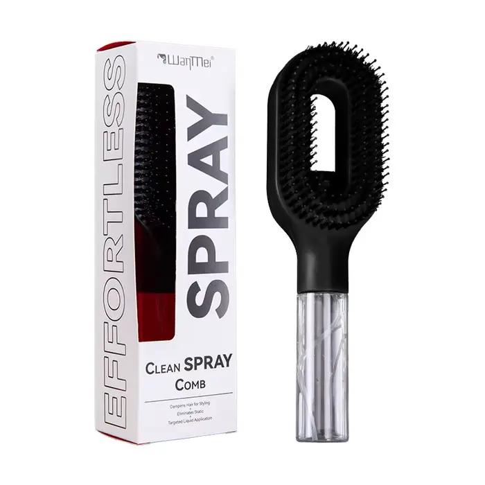 Brosse démêlante 2-en-1 manuelle avec pulvérisateur intégré pour cheveux bouclés – Brume fine anti-f