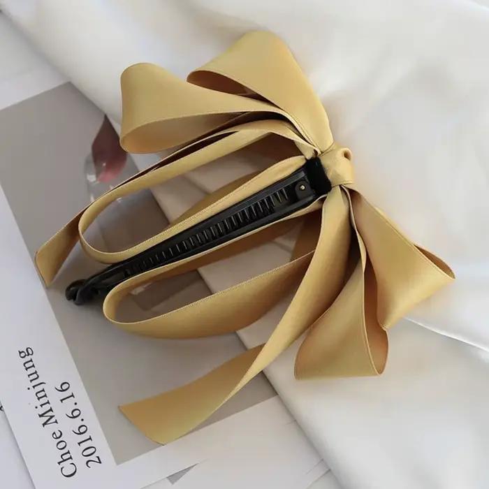 Accessoires capillaires mignons pour femmes : Pince banane verticale en tissu avec nœud, style corée