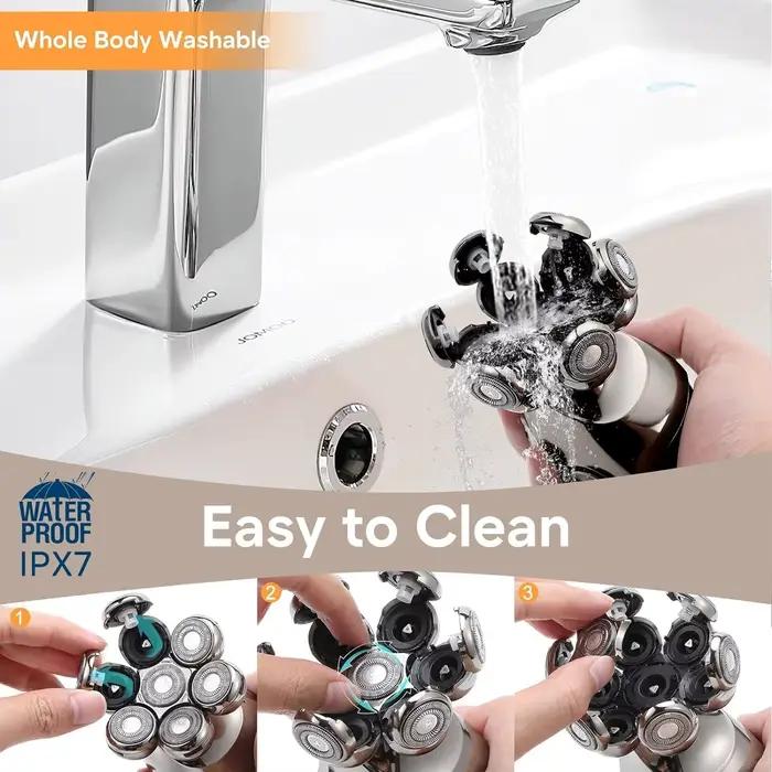 Rasoir électrique à tête 7D pour hommes, Kit de toilettage multifonctionnel pour tête chauve, étanch