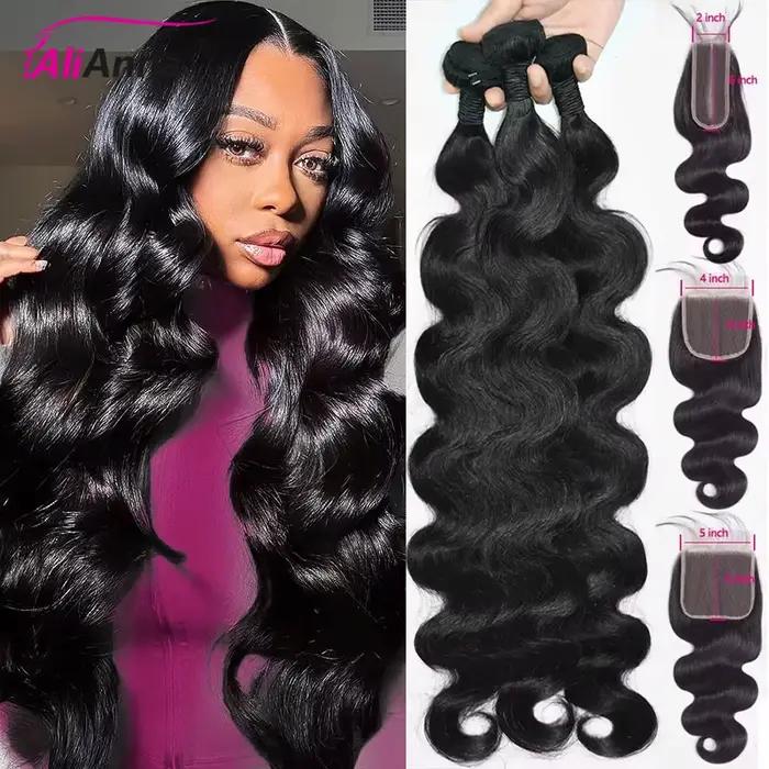 Tissage Cheveux Humains 24 26 28 Pouces Bouclé Mèches Avec Closures 4x4 2x6 5x5 Lace Closure Human H