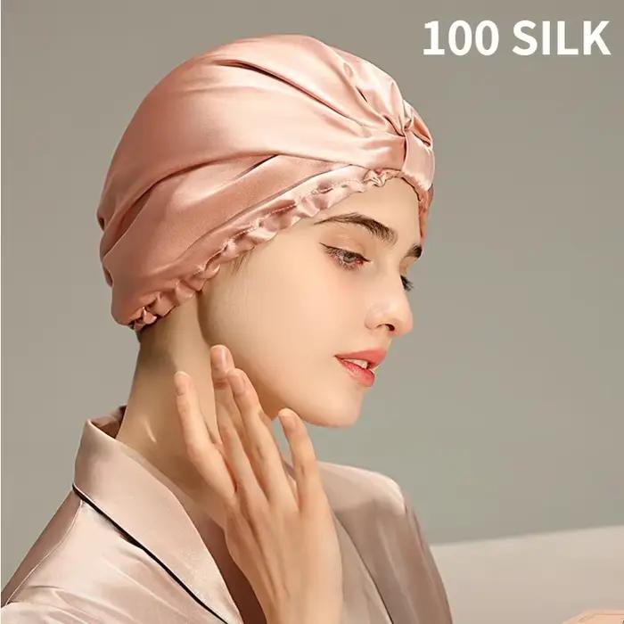 Bonnet de nuit en soie Pure, Bonnet de couchage en soie de mûrier, chapeau de perte de cheveux, Turb