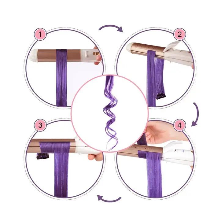 Extensions capillaires synthétiques à clips, reflets colorés de fête, 22 pouces, 6 pièces/paquet, po