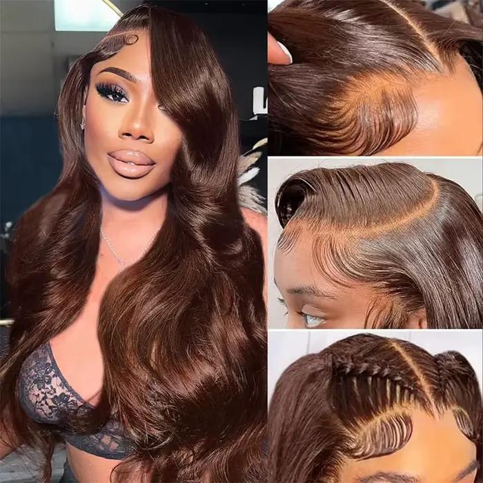 Perruque Lace Front Wig Body Wave marron chocolat, perruque Lace Frontal Wig transparente 13x6 HD, c