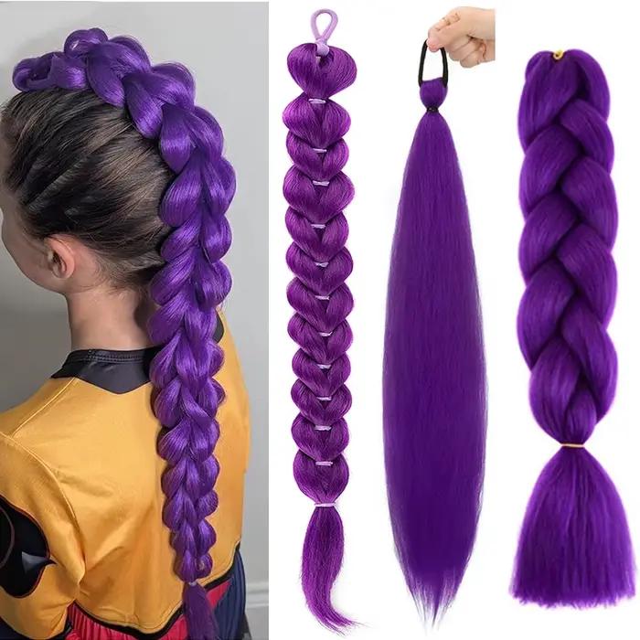 Ru mi Tresses synthétiques, queue de cheval violette, coiffure de déguisement, 24 pouces de long, av