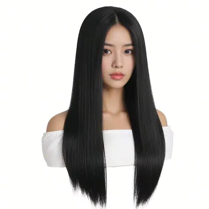 Perruque longue et droite élégante pour femme – Cheveux synthétiques résistants à la chaleur pour co