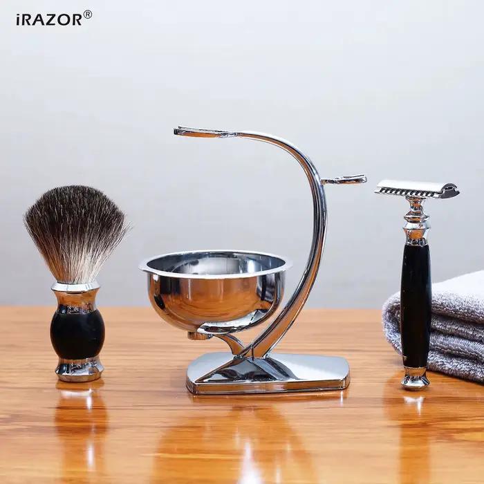 iRAZOR Ensemble de rasage classique – Rasoir de sécurité double tranchant avec 10 lames originales, 