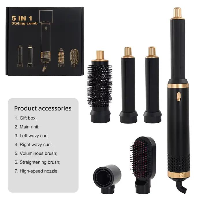 Kit de coiffure LUXLOCK sans fil 5-en-1 : Sèche-cheveux, fer à boucler, peigne à air chaud, fer à li