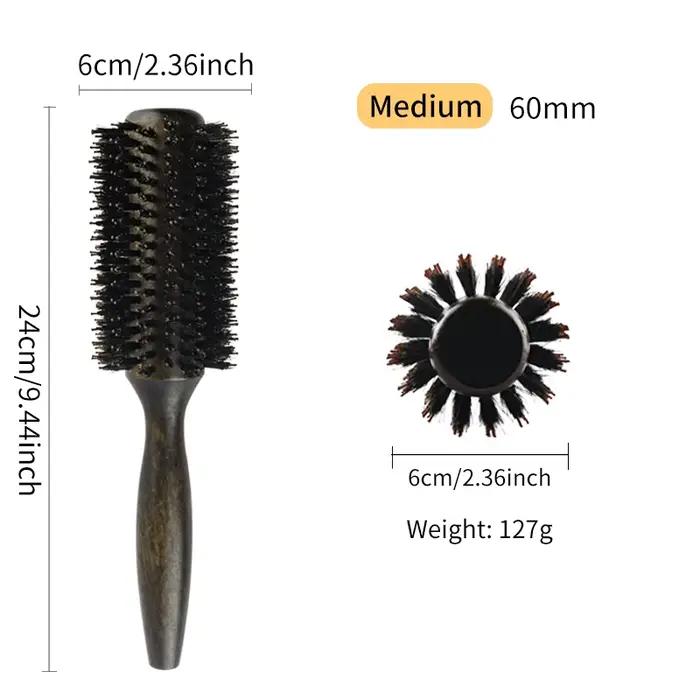 Brosse à cheveux ronde professionnelle en poils de sanglier pour femmes et hommes, peigne de coiffur