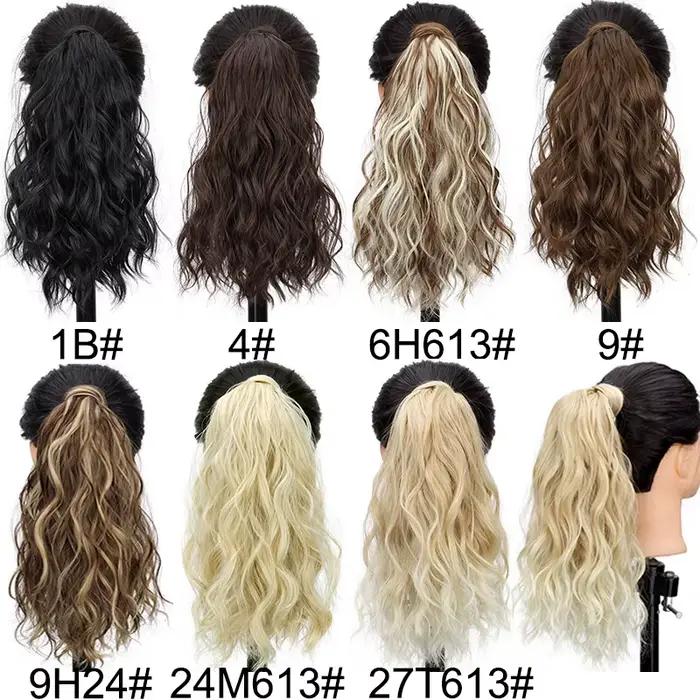 Réinitialisation rond bouclé synthétique pour femme, extension de faux cheveux, queue de cheval blon