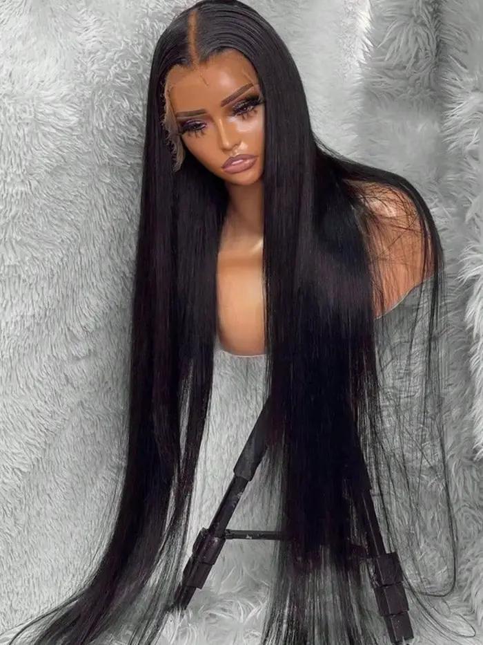 200 densité 13x4 13x6 os Transparent droit 42 pouces 5X5 dentelle avant perruques de cheveux humains