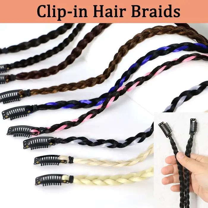 2 extensions de cheveux synthétiques tressées à clipser de 18 pouces, style bohème, en fibre haute t