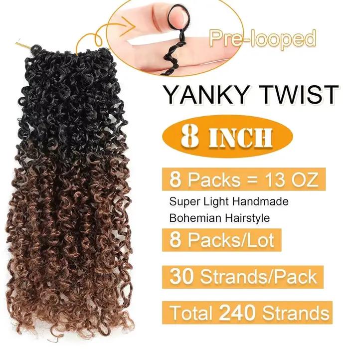 Yanky Twist Crochet Hair pour femmes noires, cheveux synthétiques pré-bouclés, cheveux au crochet ma