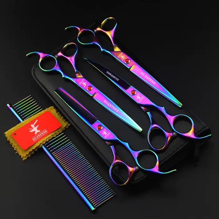 XUANFENG – ciseaux à cheveux colorés de 7 pouces, 4 pièces, ciseaux de coupe pour animaux de compagn