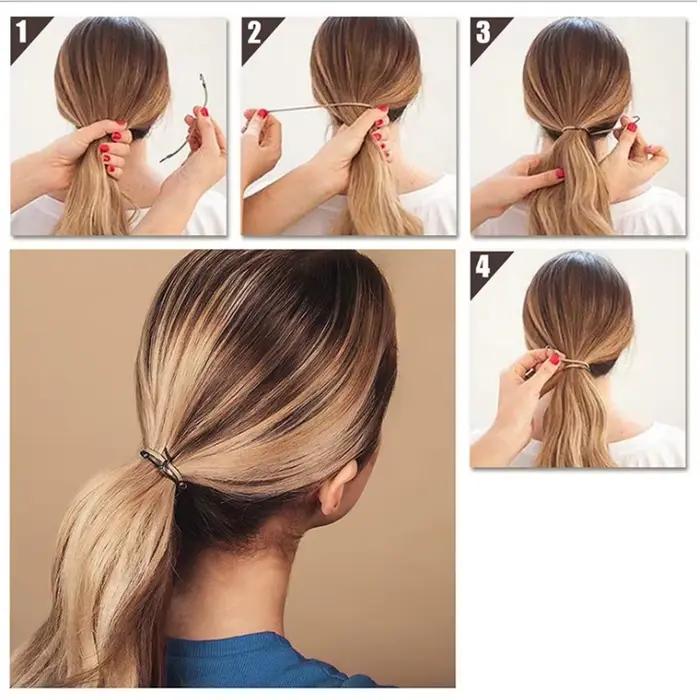 5/10/20 pièces à la mode Double crochets bandeau en caoutchouc haute élastique conçu coiffure queue 