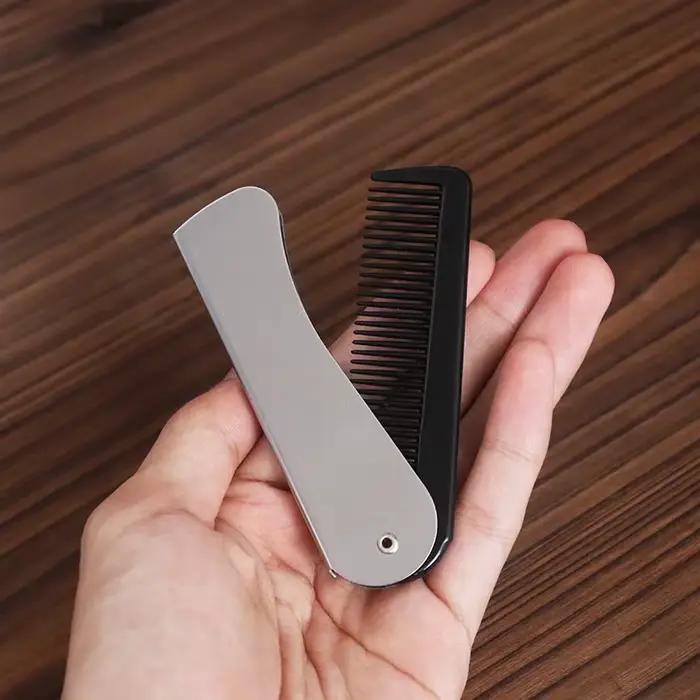 Peigne de poche pliable antistatique en acier pour hommes, tête d'huile, peigne à barbe Portable, ou