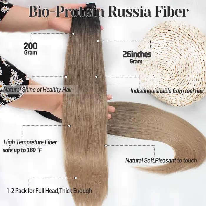 Extensions capillaires synthétiques lisses Bio, faux mèches en Fiber résistante à la chaleur, ombré 