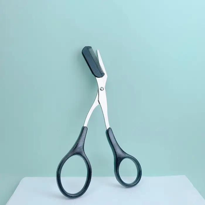 Ciseaux de coupe de sourcils roses avec peigne intégré, en acier inoxydable, outil de toilettage pré
