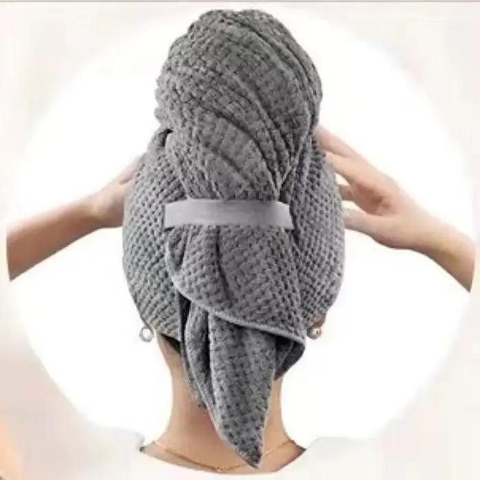 Grande serviette de séchage pour cheveux en microfibre, couleur unie, absorbante, avec sangle élasti