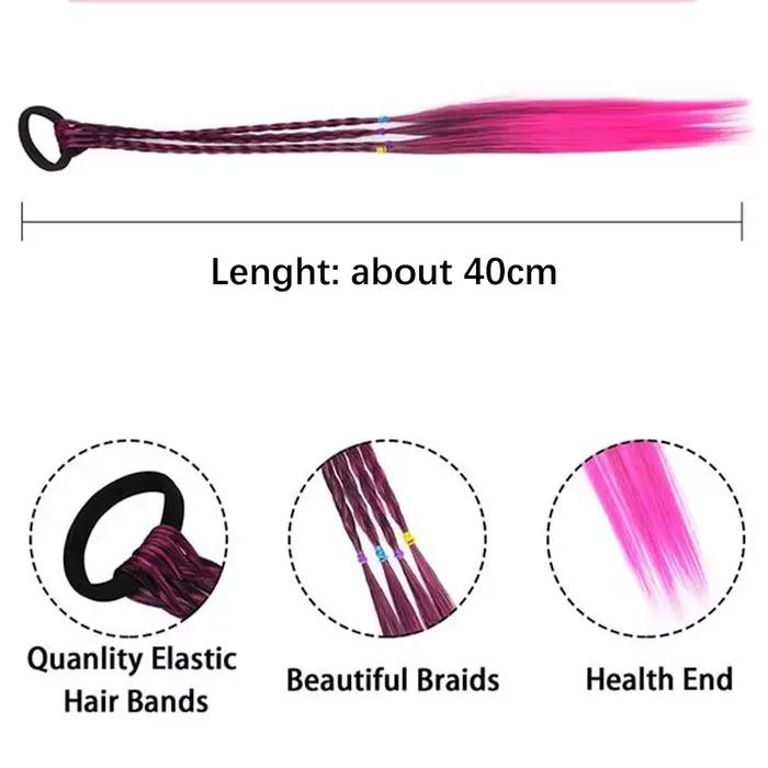 Extensions capillaires synthétiques tressées colorées pour filles, avec bandes en caoutchouc, postic