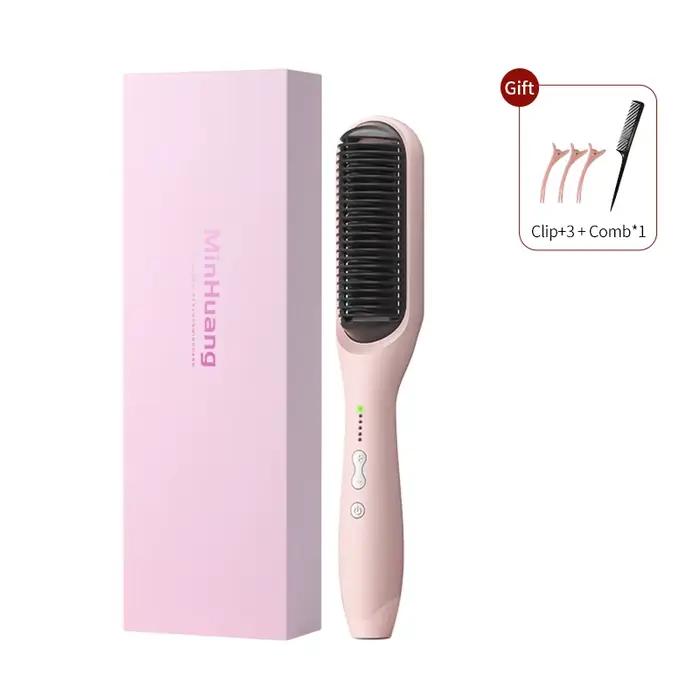 Brosse lissante multi-styles à chauffage rapide, ions négatifs, anti-brûlure, peigne lisseur pour fe