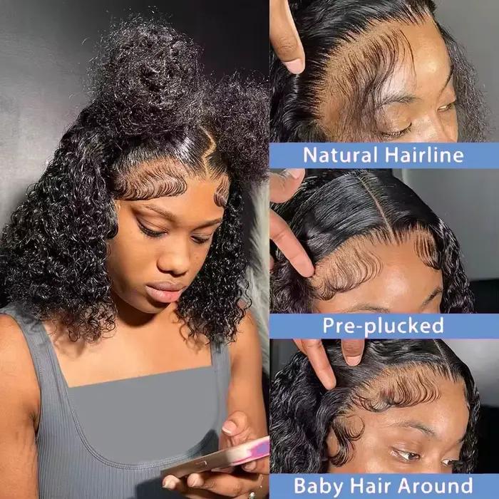 Perruques Bob Courtes Bouclées à 200% de Densité, Cheveux Humains, Perruque Bob Ondulée Profonde, Pe