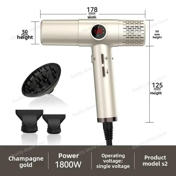 Sèche-cheveux haute vitesse 1800 W avec écran LCD, ions négatifs, en forme de T, léger, moteur sans 