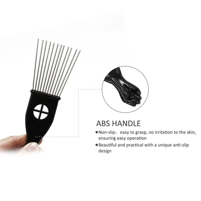 Peigne fourchette Afro en acier inoxydable, brosse de coiffure à dents larges, épingles métalliques,