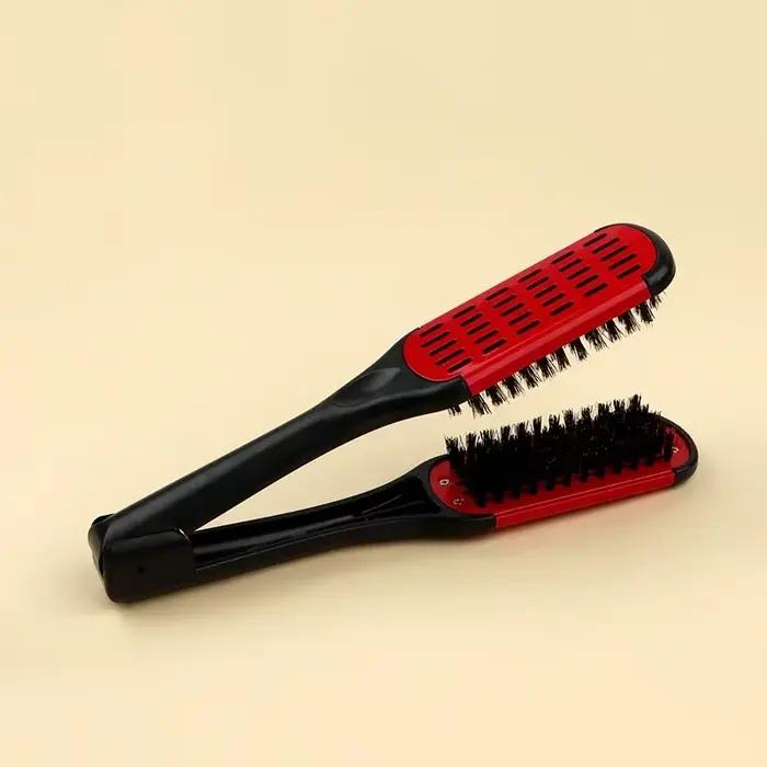 Lisseur de cheveux professionnel V Comb Clamp 2 en 1 avec double brosses en nylon, sans dommages, po