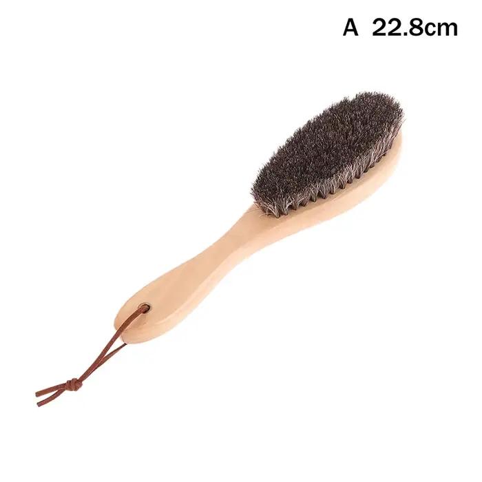 Brosse en crin de cheval doux avec manche en bois, antistatique, pour vernis à chaussures, brosse de