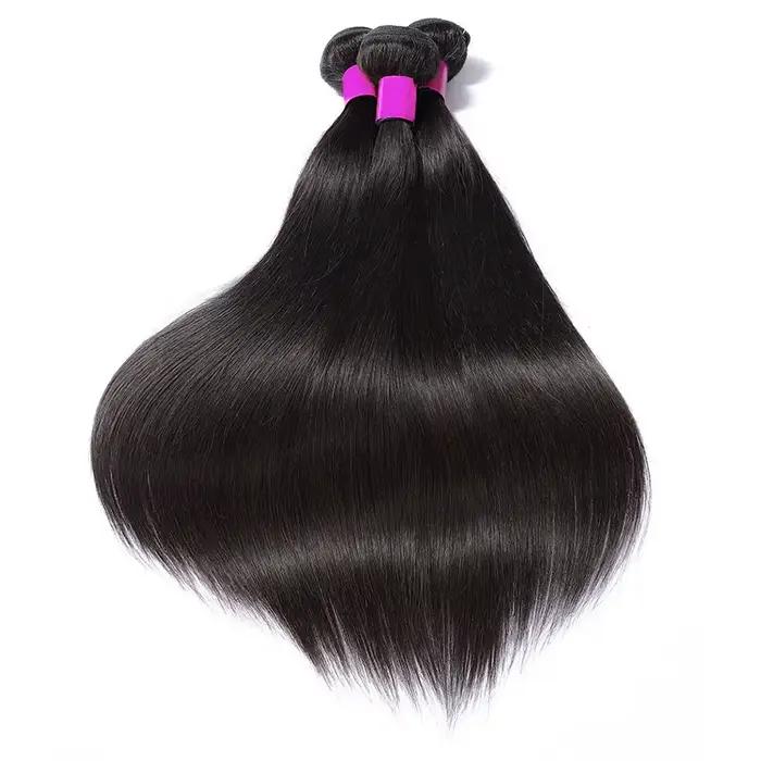 Extensions de cheveux humains Remy lisses, lots de 1/3/4 pièces, noir naturel, tissage brésilien, 14