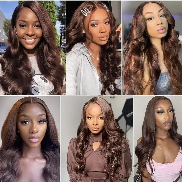 Perruque Lace Front Wig Body Wave marron chocolat, perruque Lace Frontal Wig transparente 13x6 HD, c
