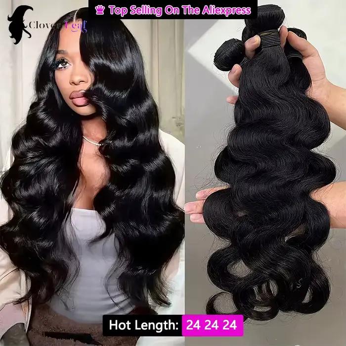 Mèches brésiliennes naturelles Body Wave 12A, 24 pouces, 100% cheveux naturels bruts, lots de 1/3/4 