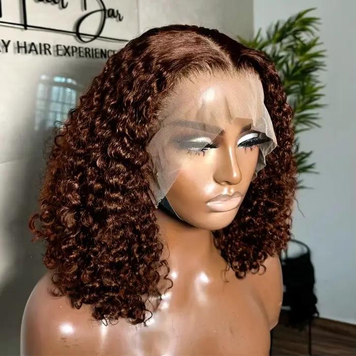 # 4 brun foncé vague profonde bouclés court Bob perruque de cheveux cheveux brésiliens chocolat brun