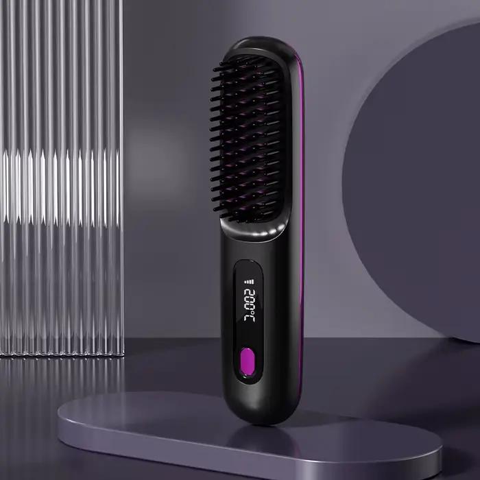 Brosse à lisser les cheveux avec écran LCD, sans fil, chargeur USB, Mini brosse à lisser Portable po