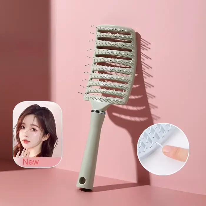 Brosse à cheveux démêlante verte, peigne de Massage du cuir chevelu creux, peigne de coiffure à dent