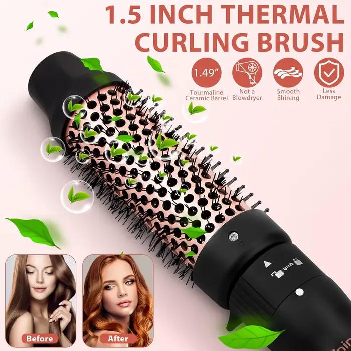 Brosse thermique de 1,5 pouces pour un look éclat, lissage des cheveux rond chauffant avec 2 réglage