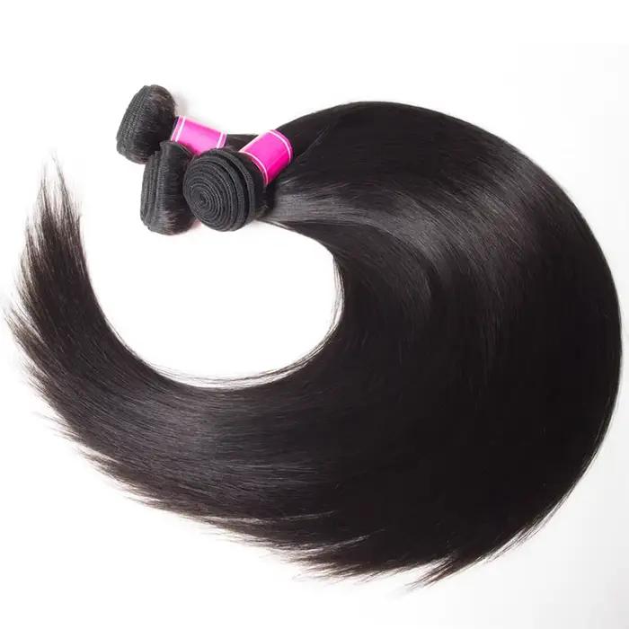 Extensions de cheveux humains Remy lisses, lots de 1/3/4 pièces, noir naturel, tissage brésilien, 14