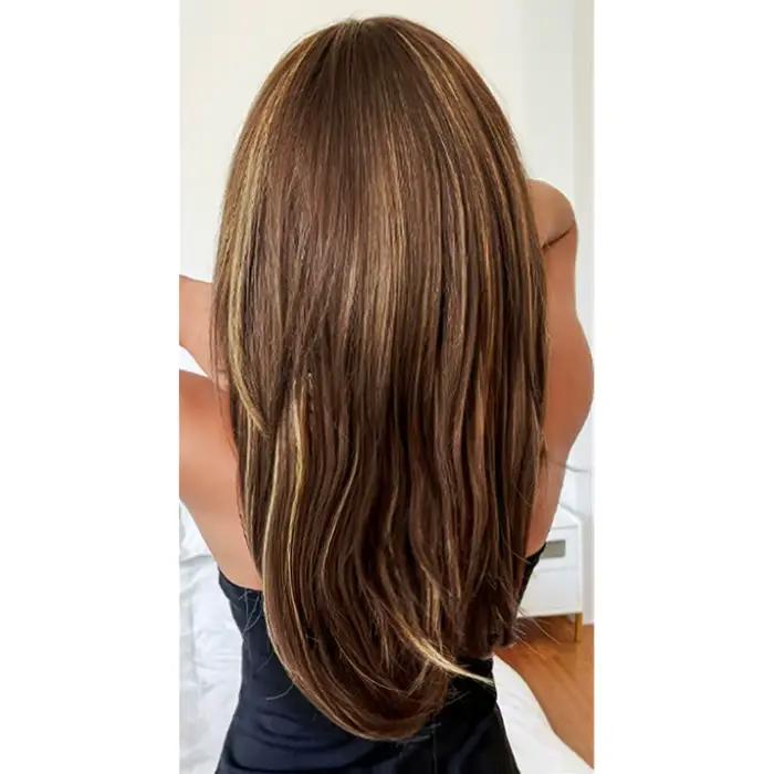 Perruque synthétique tendance pour femme avec cheveux bouclés mi-longs à reflets pour cosplay d'Hall
