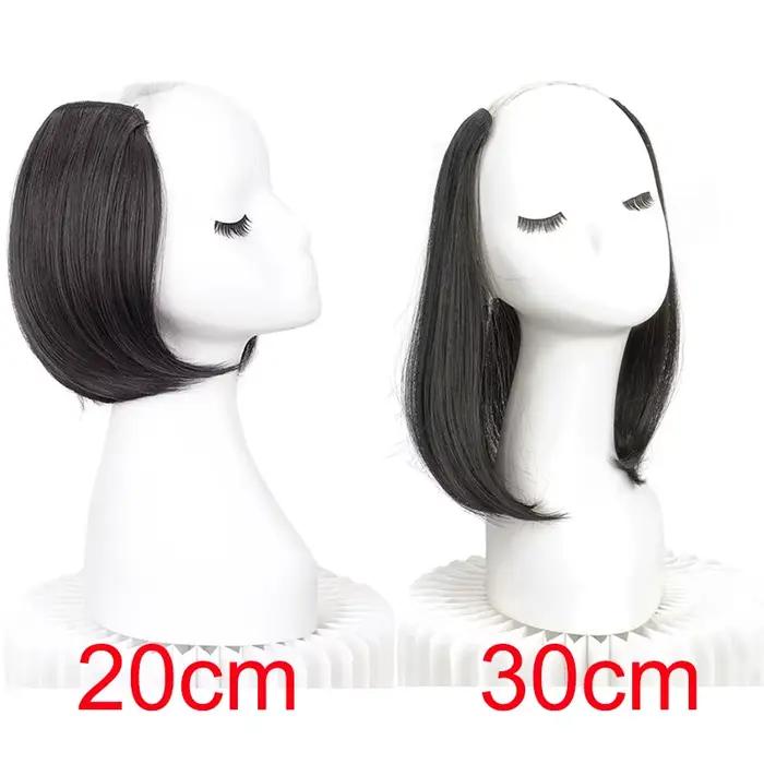 Extension capillaire synthétique courte et lisse, 20/30cm, demi-tête en forme de V, 4Clips, postiche