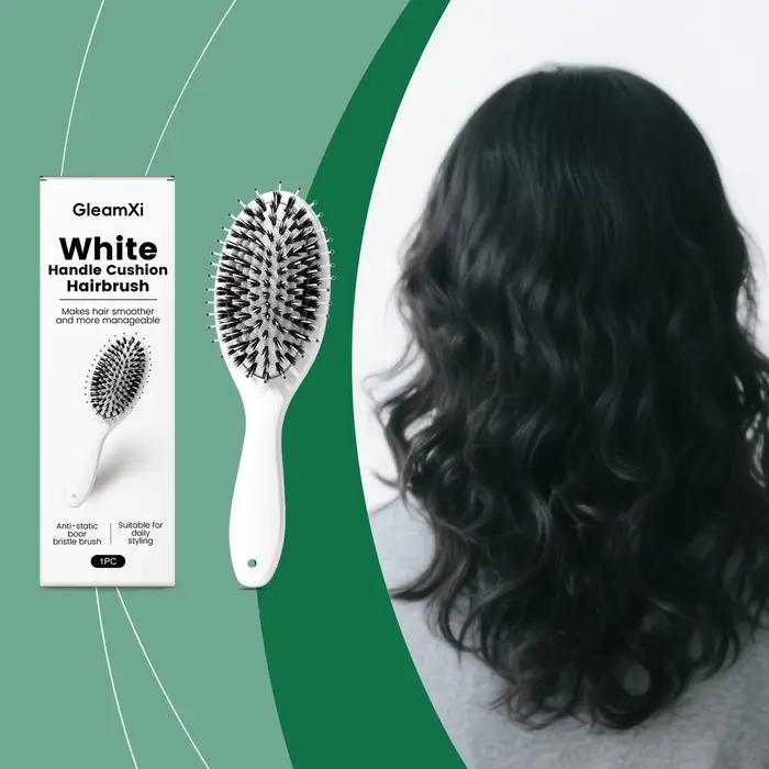 Brosse à cheveux coussin pour femmes, brosse en poils de sanglier blancs, brosses démêlantes, cheveu