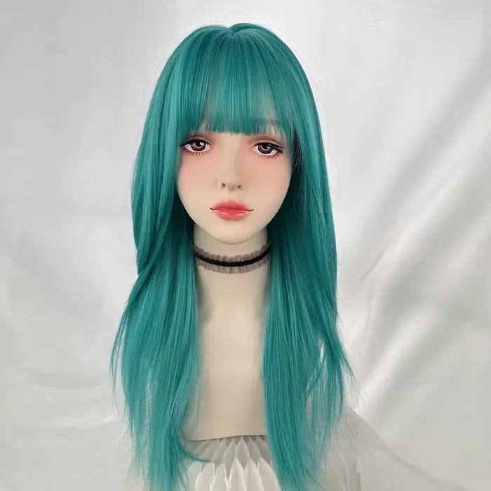 Perruque synthétique longue et lisse avec frange pour femmes, perruque de Cosplay Lolita moelleuse r