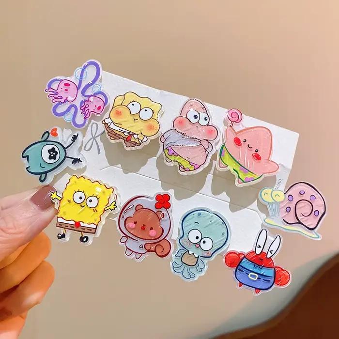 Épingles à cheveux en acrylique Bob l'éponge, dessin animé kkStar, barrettes d'anime pour filles, ac