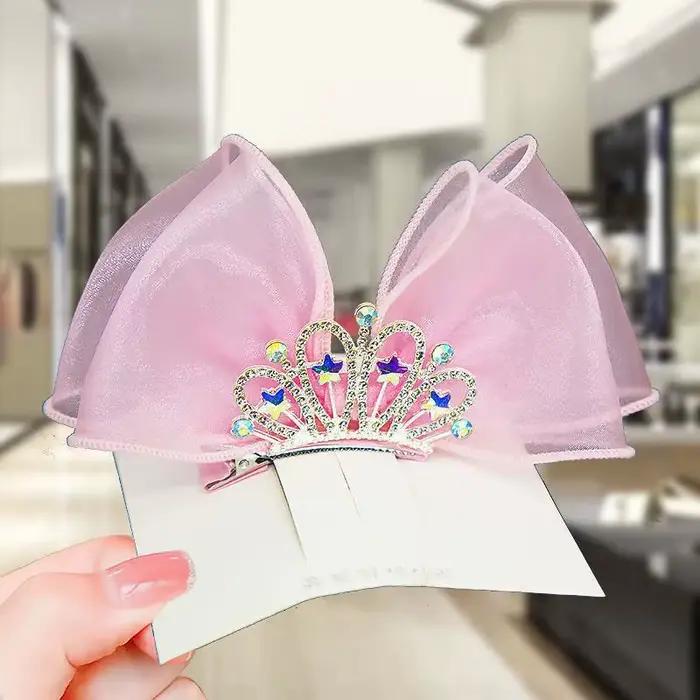 Nœuds de cheveux arc-en-ciel Pastel, dégradé de couleur, couronne de princesse, épingle à cheveux su