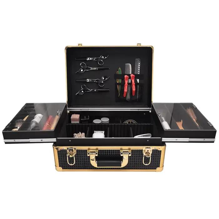 Boîte à outils de coiffure, mallette de rangement de maquillage de grande capacité, tige à friser, c
