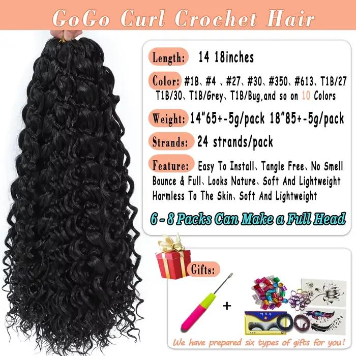 BEWILL GoGo Curl Cheveux en crochet, 14 et 18 pouces, ondes d'eau, boucles de plage, cheveux en croc