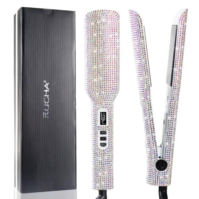 Fer à lisser plat en titane avec strass, fer à double tension, outils professionnels pour cheveux, a