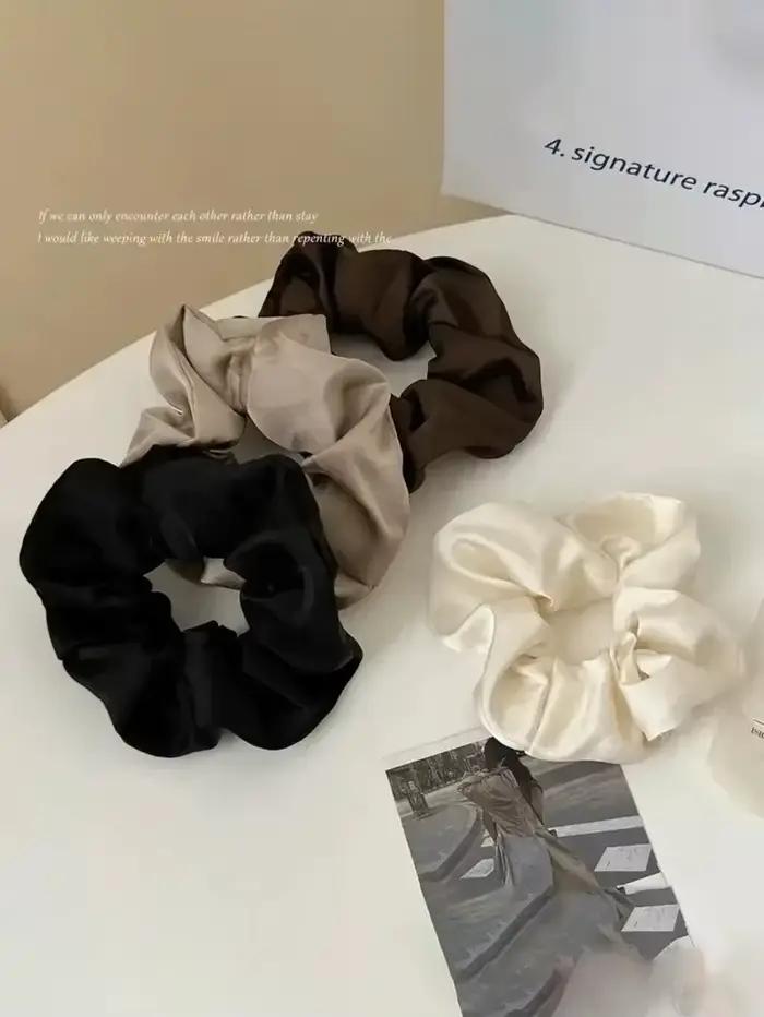 Chouchous élastiques Vintage en soie pour femmes et filles, couleur unie, couvre-chef, attaches queu